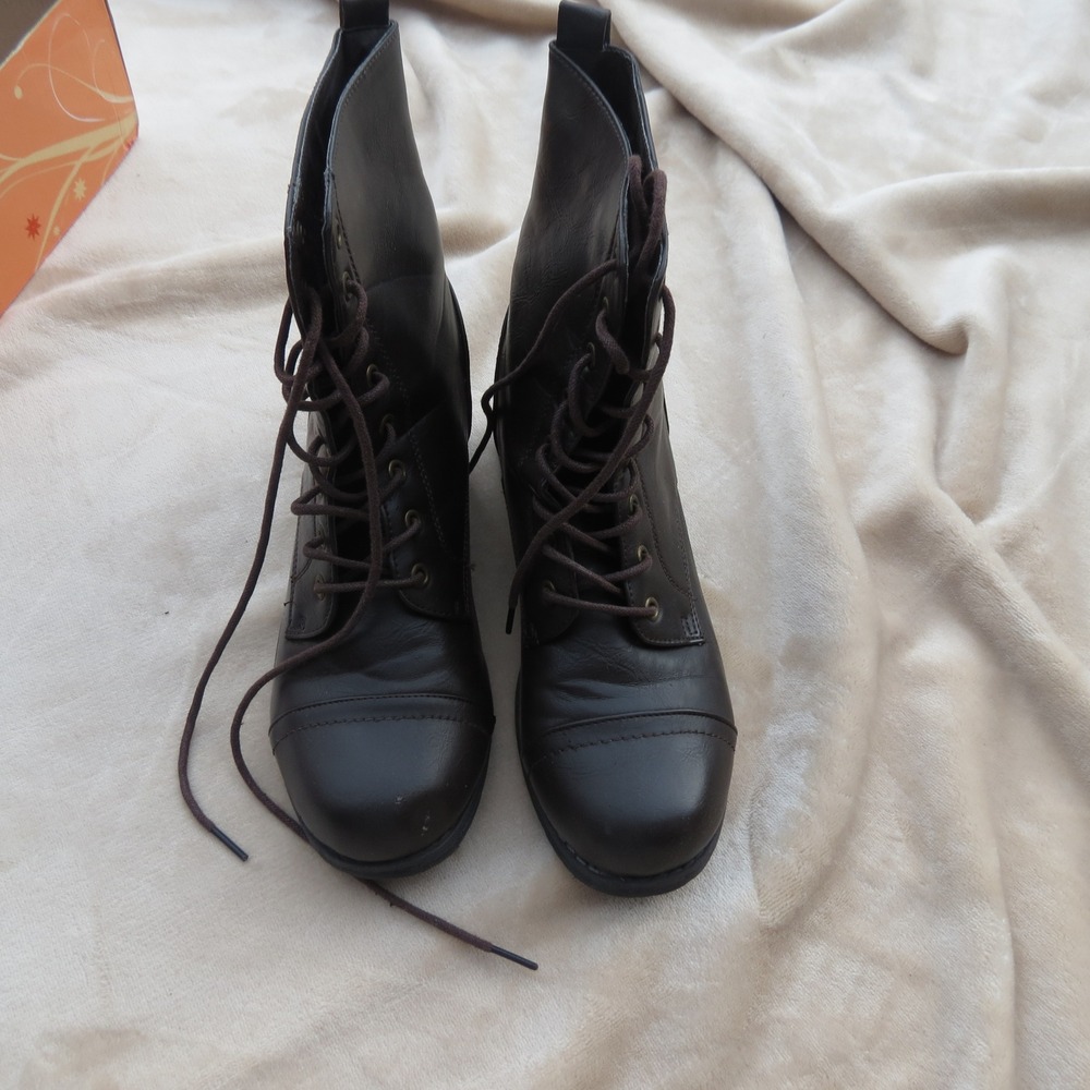 Unbranded Combat Boots Women 8 Dark Brown Faux Leather Cap Toe Side Zip Lug Sole